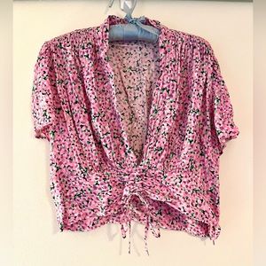 Zara Pink Floral Cropped Blouse